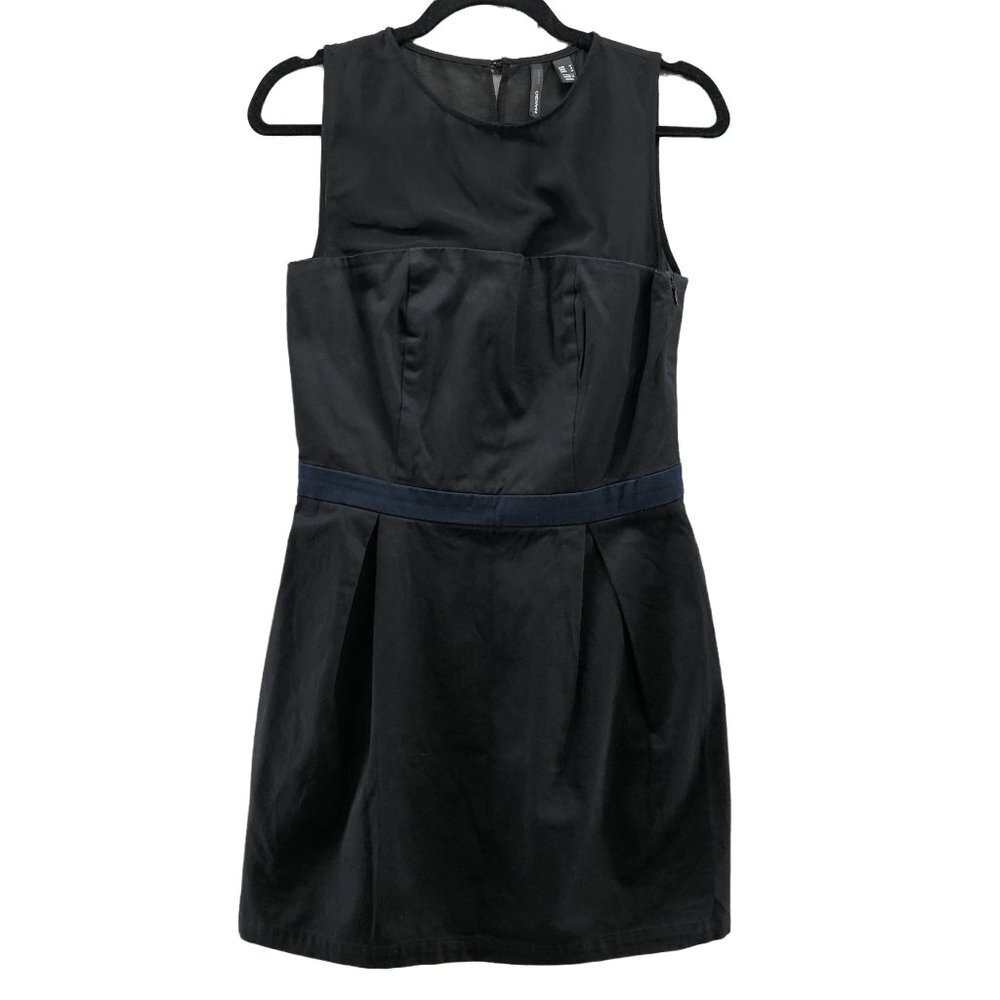 Mango Sleeveless Mini Dress Size 6 Black Navy‎ Pleated A-Line Mesh Chest Formal
